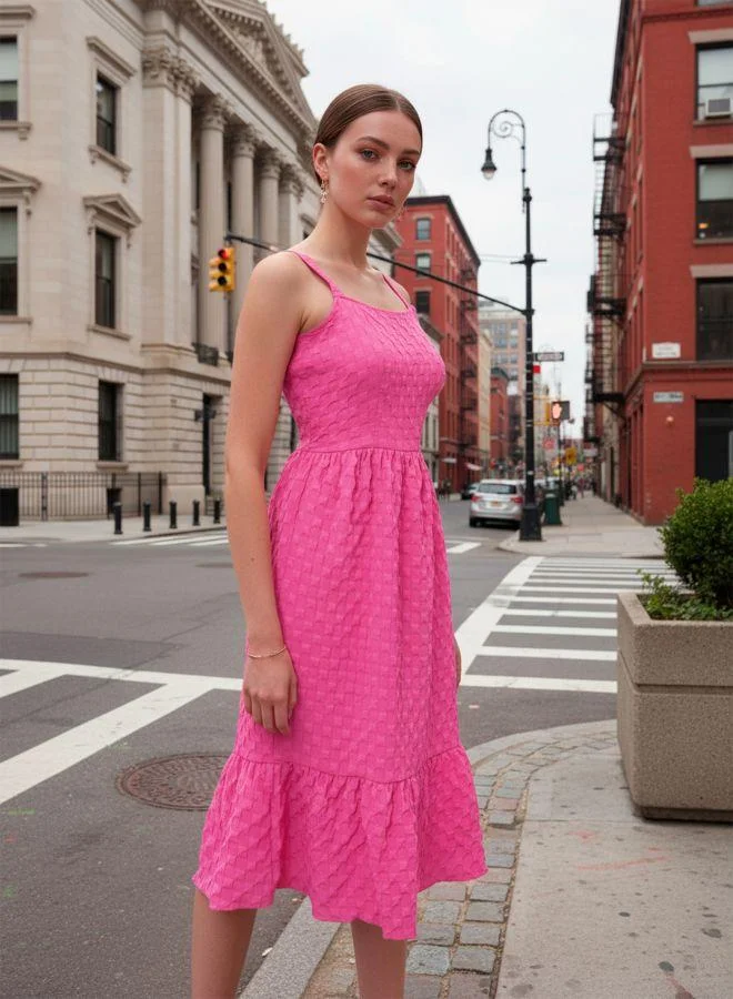 مرفوعة Women Fit and Flared Textured Square Neck Sleeveless Tiered Dress